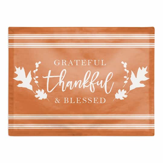Designs Direct; Grateful Thankful Blessed Stripes Cotton Twill Placemat; Category:Fall Tabletop Decor; Image:1